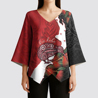 Kiwi New Zealand Personalised Kimono Sleeve Blouse NZ Map Pohutukawa Fern Maori Pattern