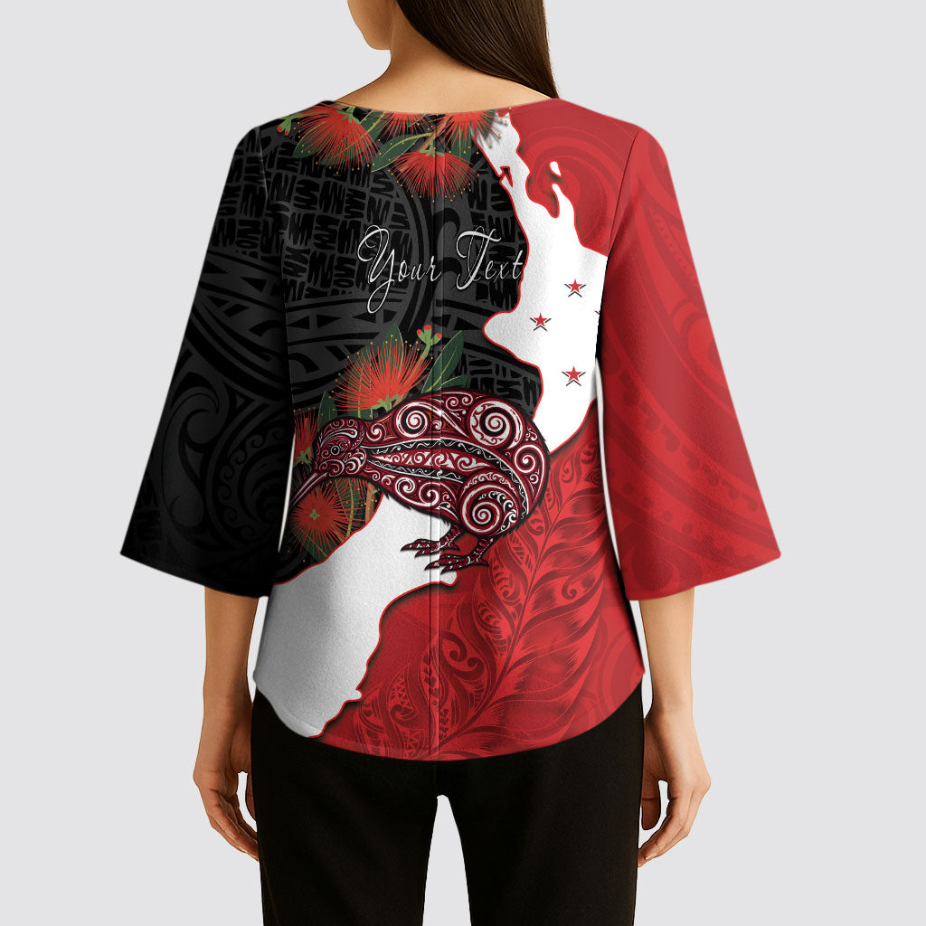Kiwi New Zealand Personalised Kimono Sleeve Blouse NZ Map Pohutukawa Fern Maori Pattern