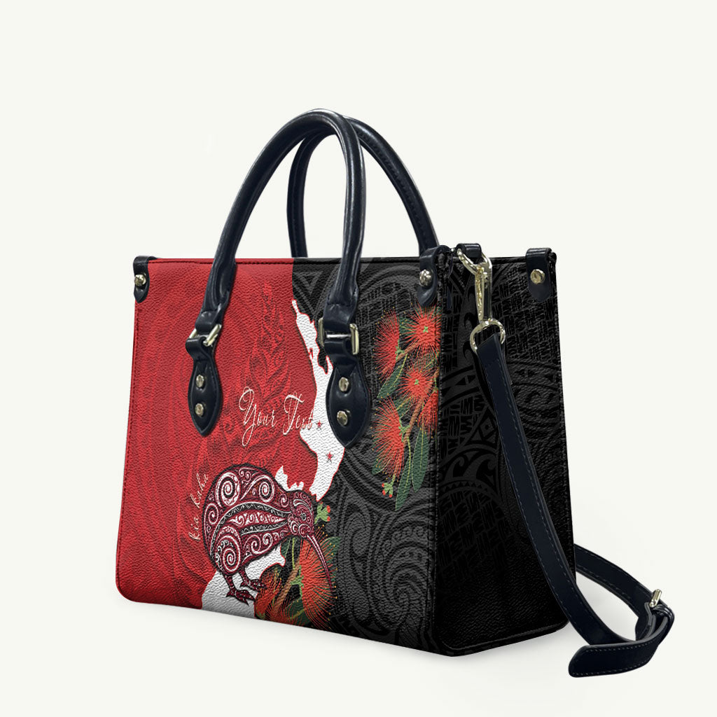 Kiwi New Zealand Personalised Leather Bag NZ Map Pohutukawa Fern Maori Pattern