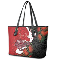 Kiwi New Zealand Personalised Leather Tote Bag NZ Map Pohutukawa Fern Maori Pattern