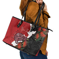 Kiwi New Zealand Personalised Leather Tote Bag NZ Map Pohutukawa Fern Maori Pattern