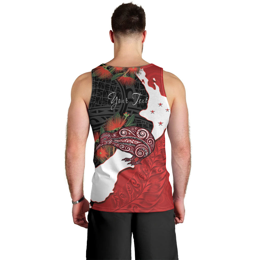 Kiwi New Zealand Personalised Men Tank Top NZ Map Pohutukawa Fern Maori Pattern