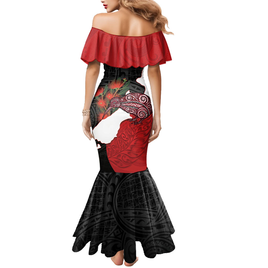 Kiwi New Zealand Personalised Mermaid Dress NZ Map Pohutukawa Fern Maori Pattern