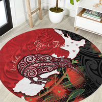 Kiwi New Zealand Personalised Round Carpet NZ Map Pohutukawa Fern Maori Pattern
