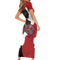 Kiwi New Zealand Personalised Short Sleeve Bodycon Dress NZ Map Pohutukawa Fern Maori Pattern