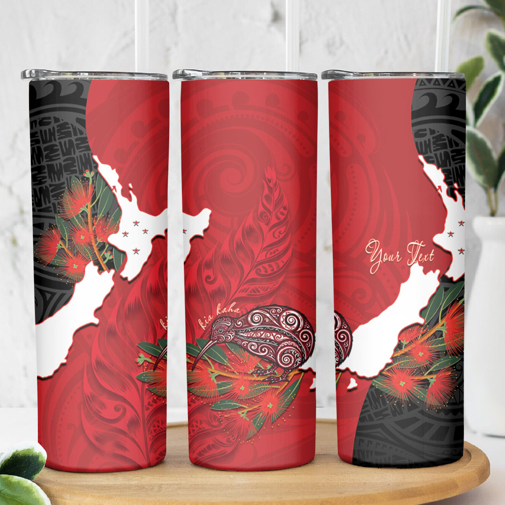 Kiwi New Zealand Personalised Skinny Tumbler NZ Map Pohutukawa Fern Maori Pattern