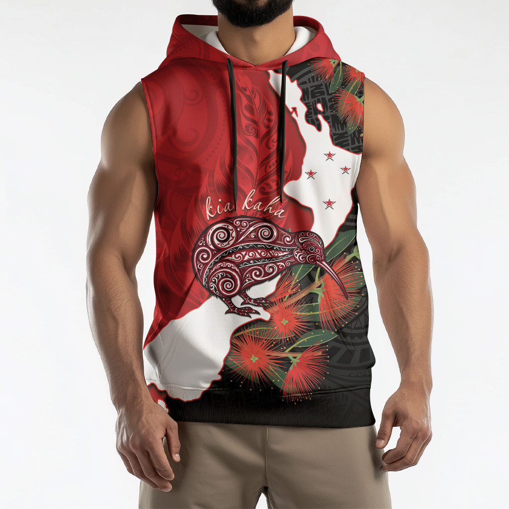 Kiwi New Zealand Personalised Sleeveless Hoodie NZ Map Pohutukawa Fern Maori Pattern