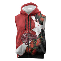 Kiwi New Zealand Personalised Sleeveless Zip Hoodie NZ Map Pohutukawa Fern Maori Pattern