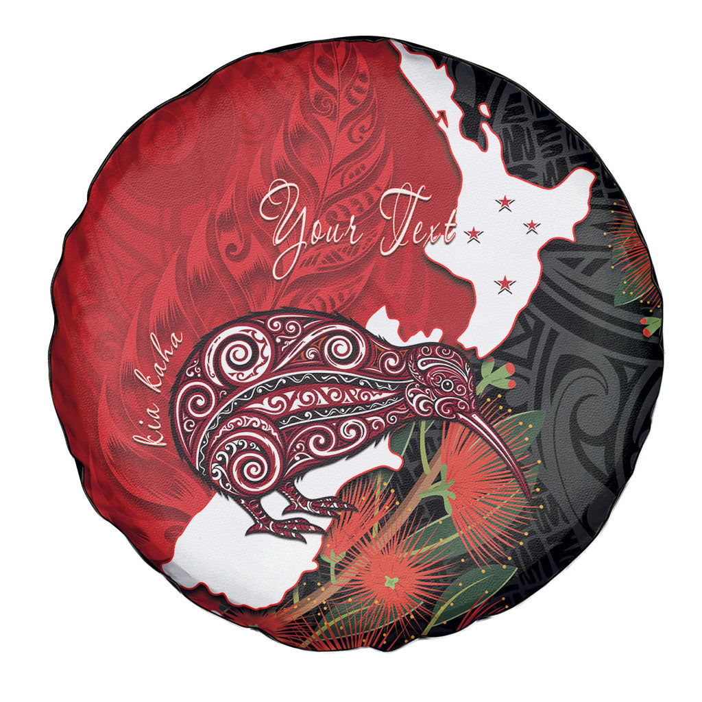 Kiwi New Zealand Personalised Spare Tire Cover NZ Map Pohutukawa Fern Maori Pattern