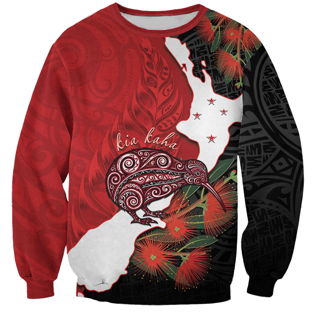 Kiwi New Zealand Personalised Sweatshirt NZ Map Pohutukawa Fern Maori Pattern