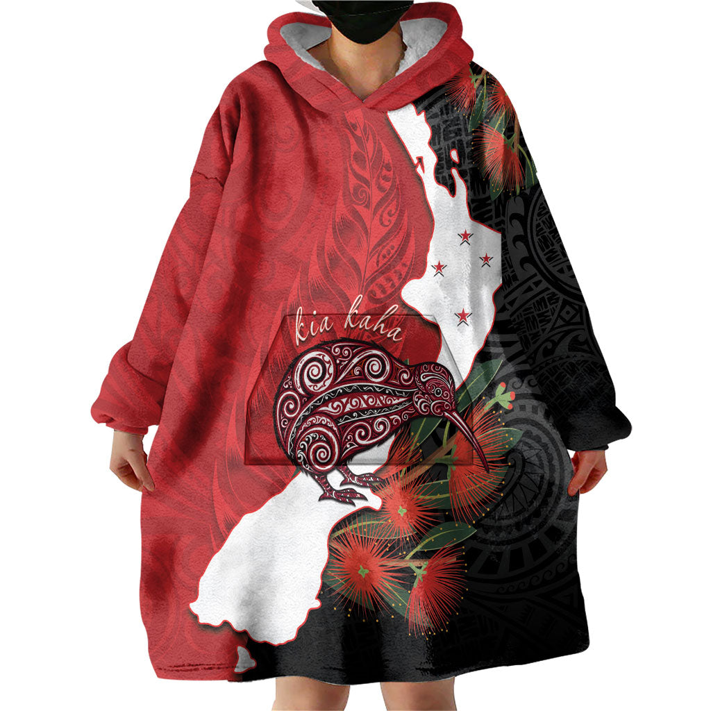 Kiwi New Zealand Personalised Wearable Blanket Hoodie NZ Map Pohutukawa Fern Maori Pattern