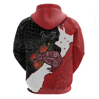 Kiwi New Zealand Personalised Zip Hoodie NZ Map Pohutukawa Fern Maori Pattern