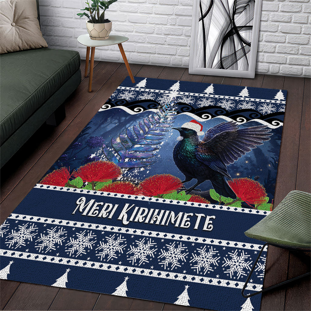 New Zealand Tui Bird Christmas Area Rug Pohutukawa Xmas Tree Meri Kirihimete