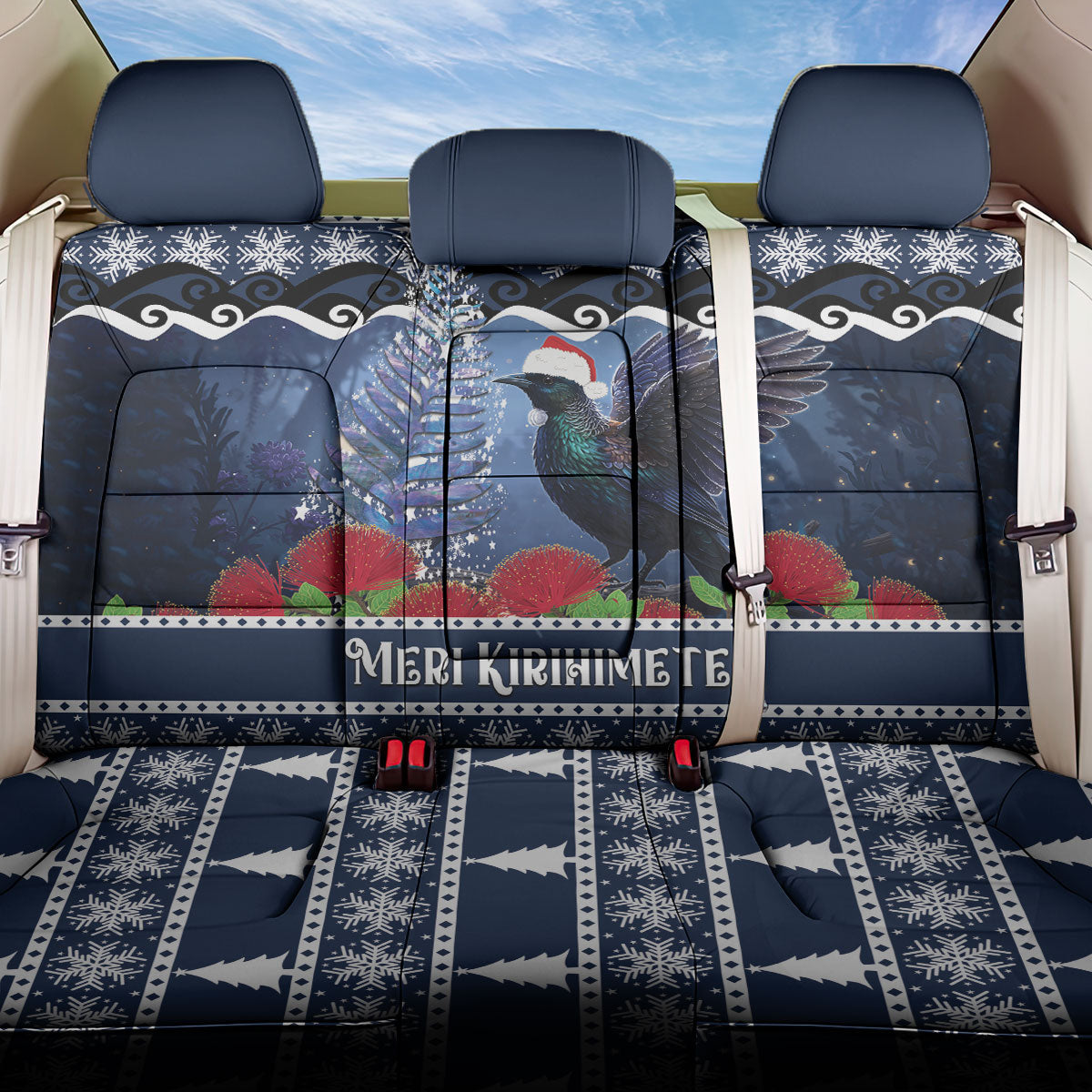 New Zealand Tui Bird Christmas Back Car Seat Cover Pohutukawa Xmas Tree Meri Kirihimete
