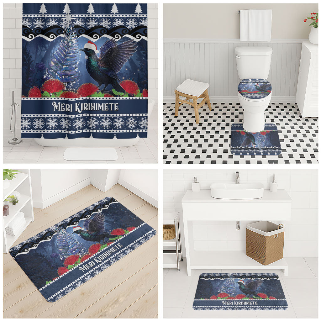 New Zealand Tui Bird Christmas Bathroom Set Pohutukawa Xmas Tree Meri Kirihimete