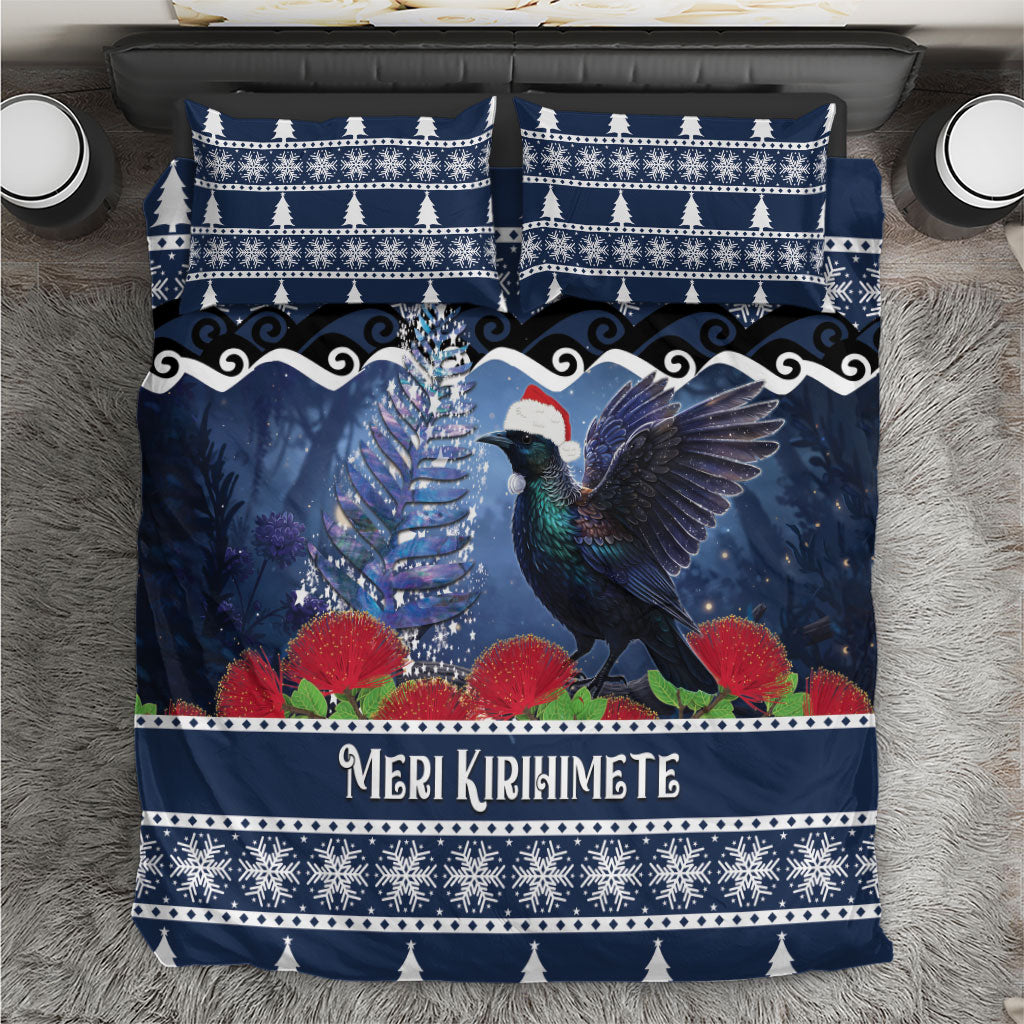 New Zealand Tui Bird Christmas Bedding Set Pohutukawa Xmas Tree Meri Kirihimete