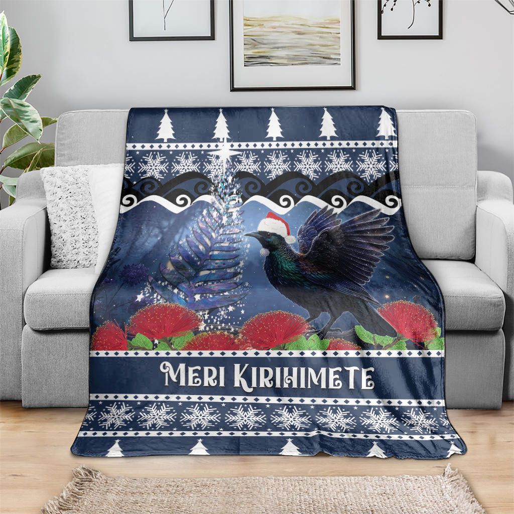 New Zealand Tui Bird Christmas Blanket Pohutukawa Xmas Tree Meri Kirihimete