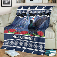 New Zealand Tui Bird Christmas Blanket Pohutukawa Xmas Tree Meri Kirihimete