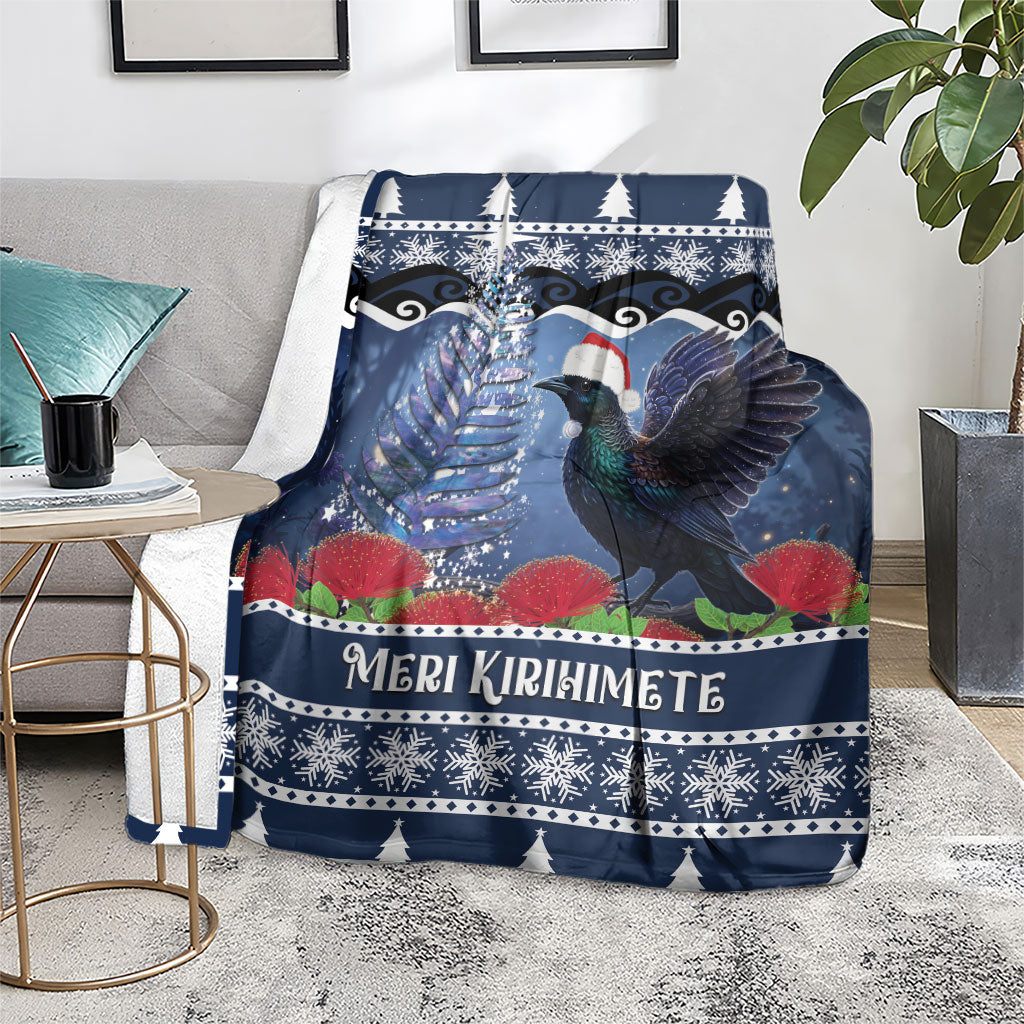 New Zealand Tui Bird Christmas Blanket Pohutukawa Xmas Tree Meri Kirihimete