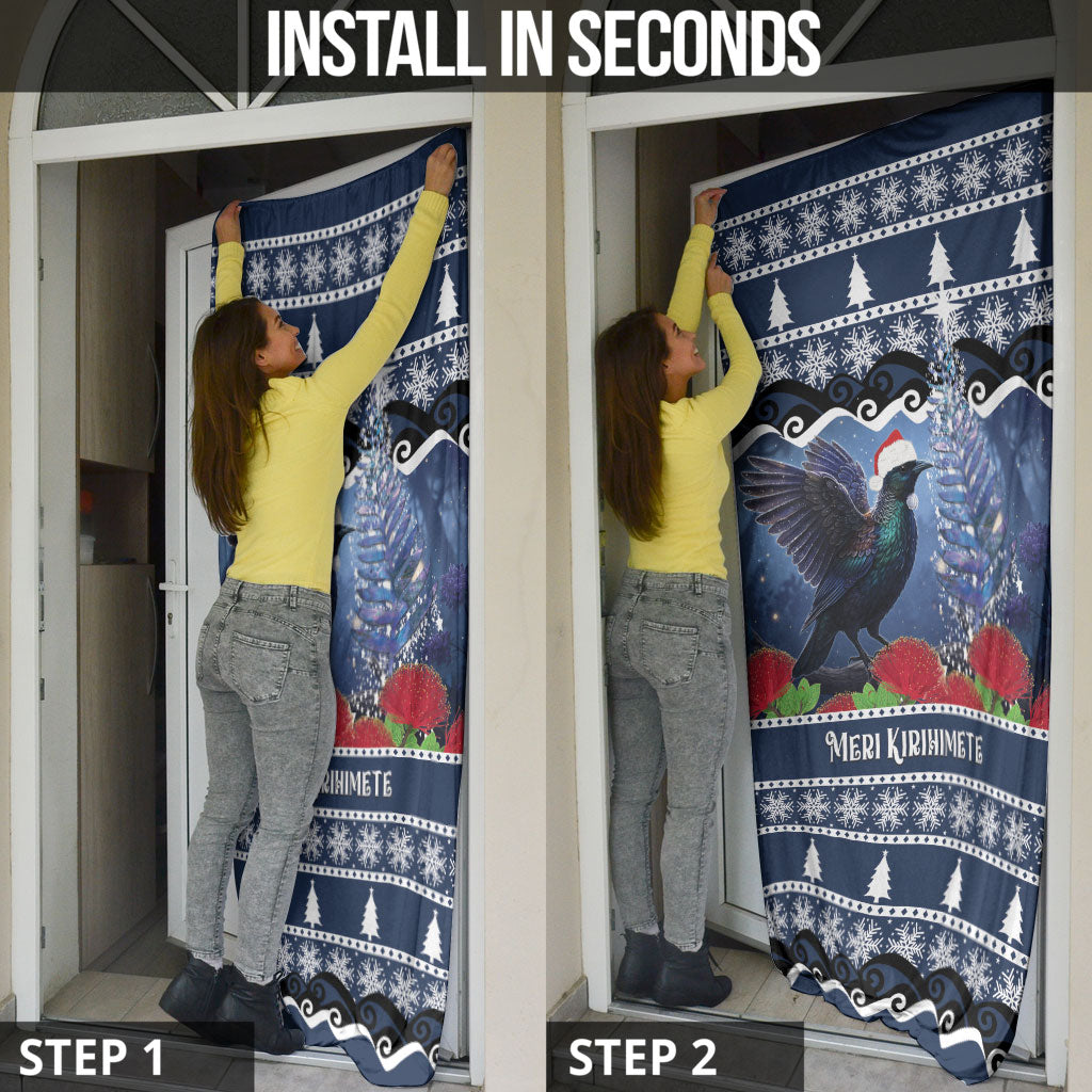 New Zealand Tui Bird Christmas Door Cover Pohutukawa Xmas Tree Meri Kirihimete