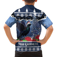 New Zealand Tui Bird Christmas Family Matching Long Sleeve Bodycon Dress and Hawaiian Shirt Pohutukawa Xmas Tree Meri Kirihimete LT22 - Polynesian Pride