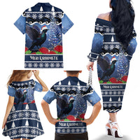 New Zealand Tui Bird Christmas Family Matching Off The Shoulder Long Sleeve Dress and Hawaiian Shirt Pohutukawa Xmas Tree Meri Kirihimete LT22 - Polynesian Pride
