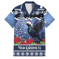 New Zealand Tui Bird Christmas Family Matching Off The Shoulder Long Sleeve Dress and Hawaiian Shirt Pohutukawa Xmas Tree Meri Kirihimete LT22 Dad's Shirt - Short Sleeve Blue - Polynesian Pride