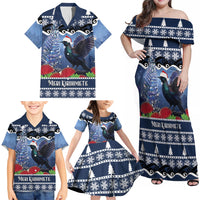 New Zealand Tui Bird Christmas Family Matching Off Shoulder Maxi Dress and Hawaiian Shirt Pohutukawa Xmas Tree Meri Kirihimete LT22 - Polynesian Pride