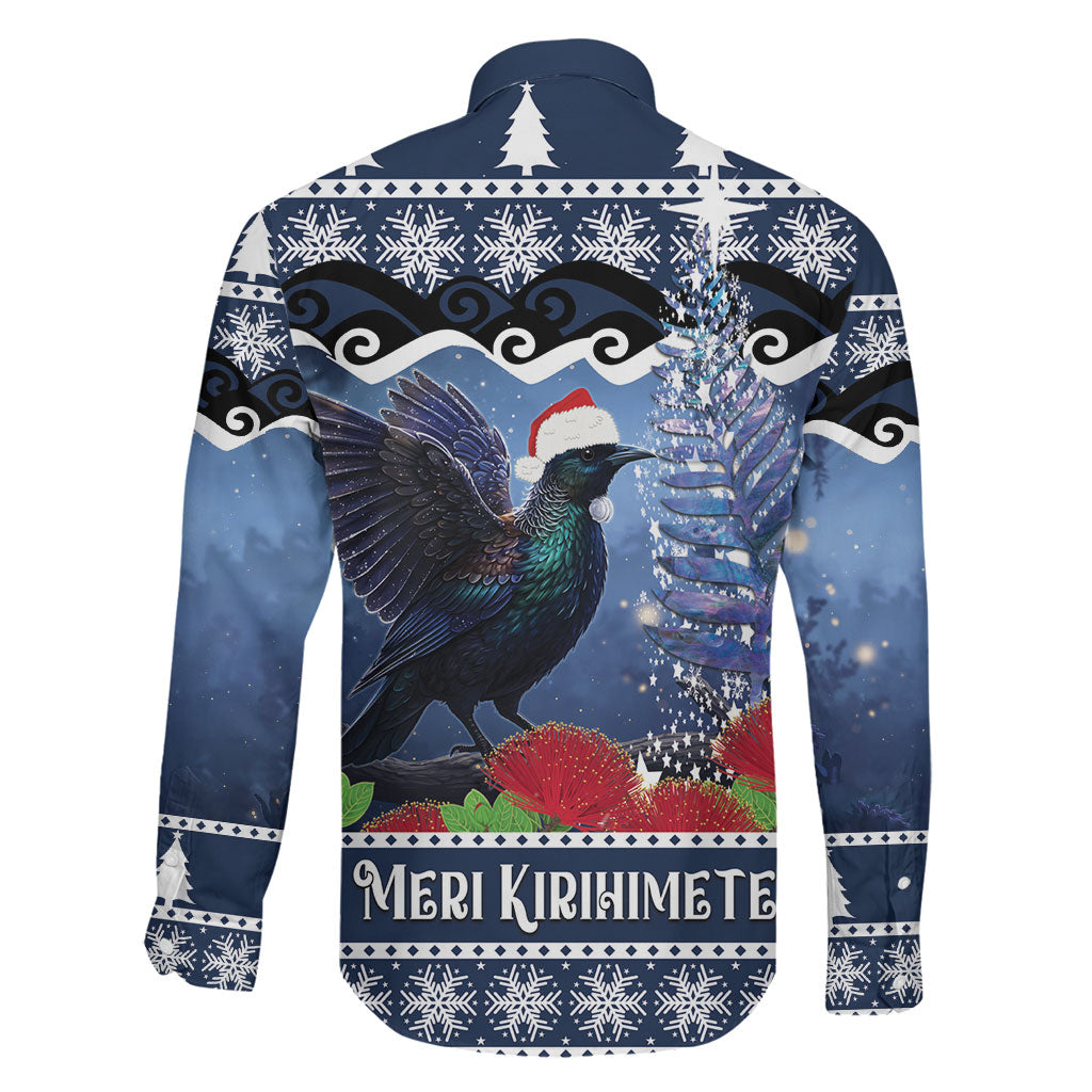 New Zealand Tui Bird Christmas Family Matching Off Shoulder Maxi Dress and Hawaiian Shirt Pohutukawa Xmas Tree Meri Kirihimete LT22 - Polynesian Pride