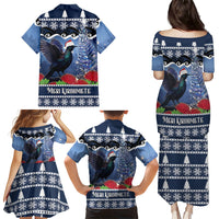 New Zealand Tui Bird Christmas Family Matching Puletasi and Hawaiian Shirt Pohutukawa Xmas Tree Meri Kirihimete LT22 - Polynesian Pride