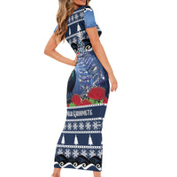 New Zealand Tui Bird Christmas Family Matching Short Sleeve Bodycon Dress and Hawaiian Shirt Pohutukawa Xmas Tree Meri Kirihimete LT22 - Polynesian Pride