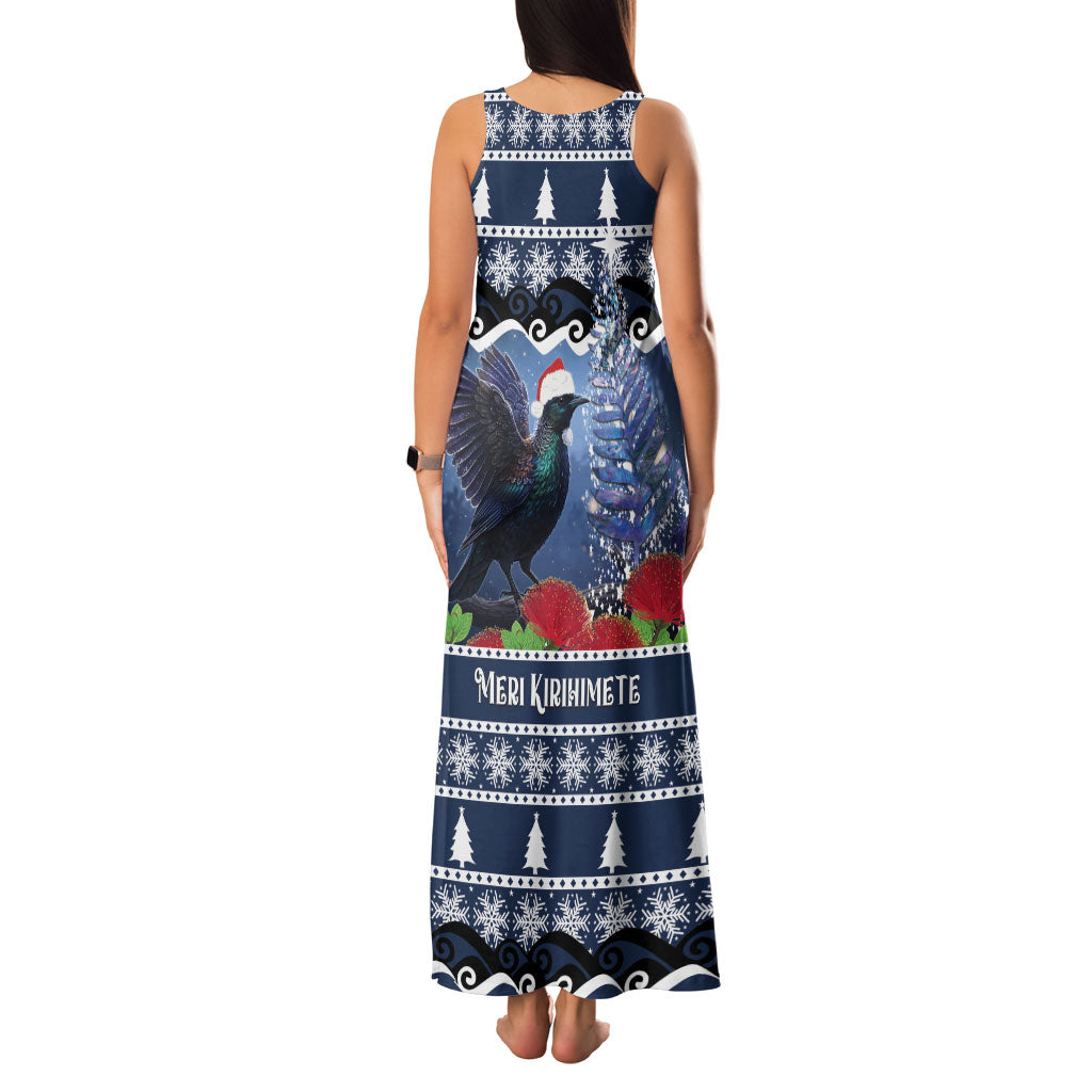 New Zealand Tui Bird Christmas Family Matching Tank Maxi Dress and Hawaiian Shirt Pohutukawa Xmas Tree Meri Kirihimete LT22 - Polynesian Pride