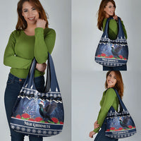 New Zealand Tui Bird Christmas Grocery Bag Pohutukawa Xmas Tree Meri Kirihimete