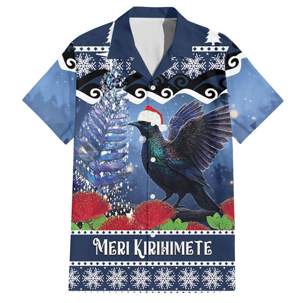 New Zealand Tui Bird Christmas Hawaiian Shirt Pohutukawa Xmas Tree Meri Kirihimete LT22 Blue - Polynesian Pride