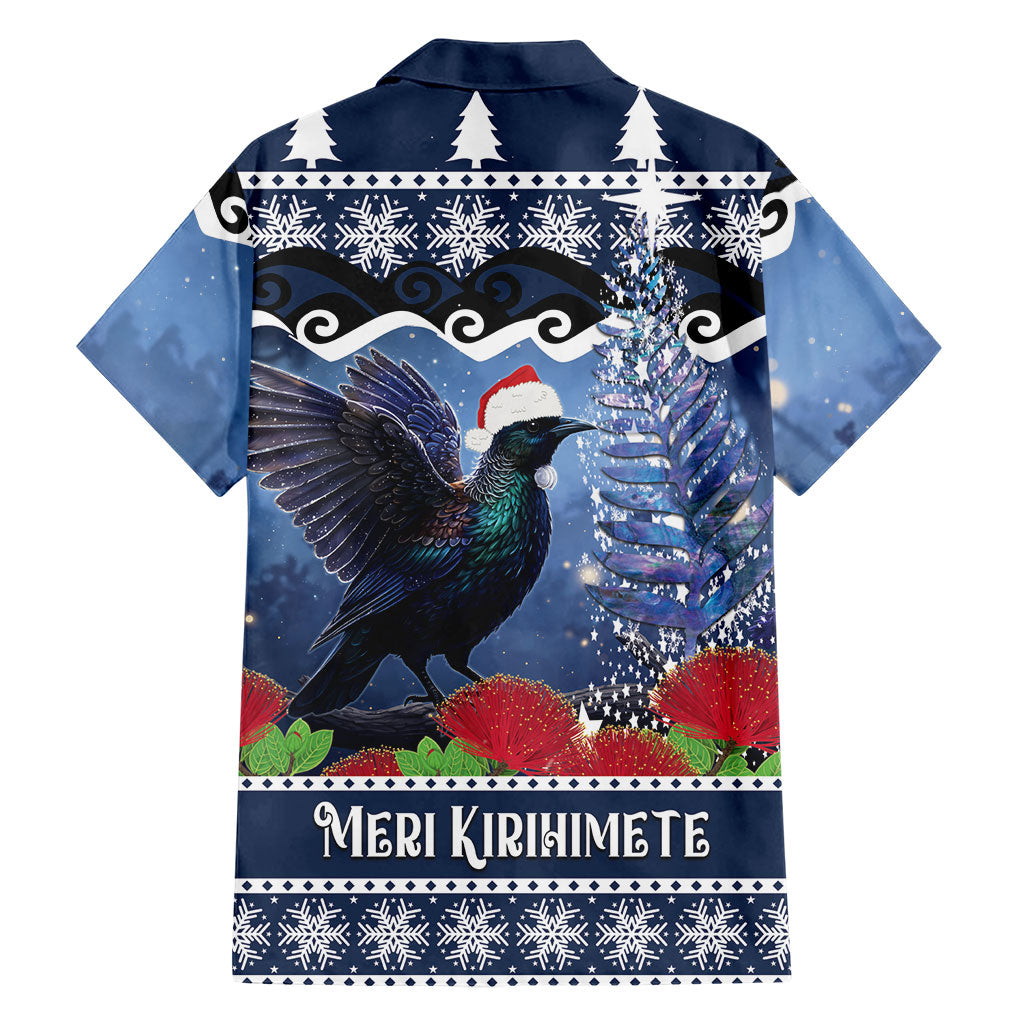 New Zealand Tui Bird Christmas Hawaiian Shirt Pohutukawa Xmas Tree Meri Kirihimete