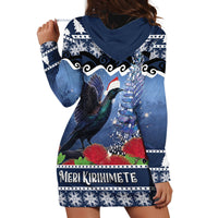 New Zealand Tui Bird Christmas Hoodie Dress Pohutukawa Xmas Tree Meri Kirihimete LT22 - Polynesian Pride
