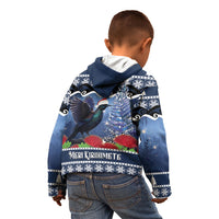 New Zealand Tui Bird Christmas Kid Hoodie Pohutukawa Xmas Tree Meri Kirihimete