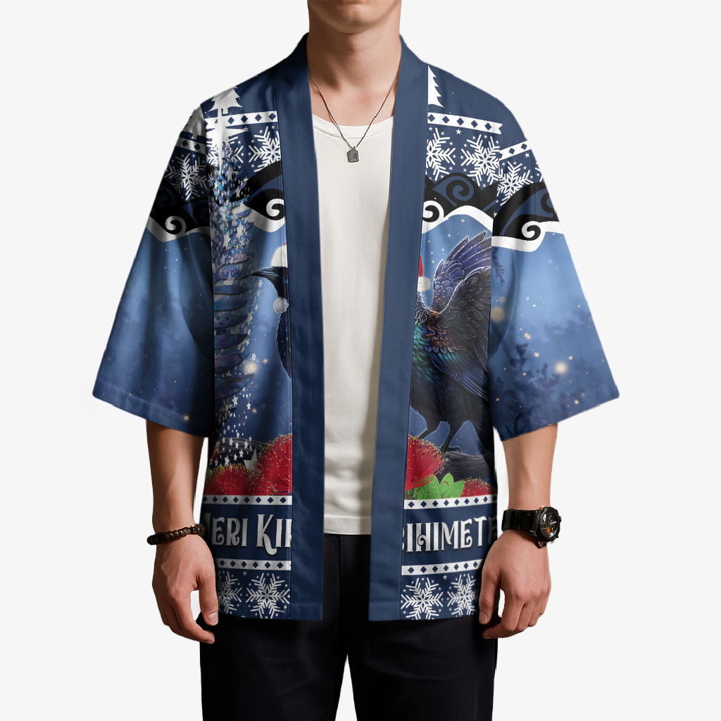 New Zealand Tui Bird Christmas Kimono Pohutukawa Xmas Tree Meri Kirihimete