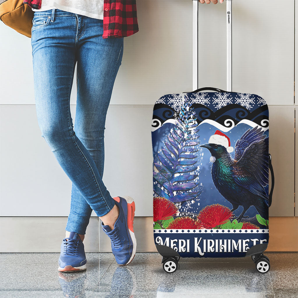 New Zealand Tui Bird Christmas Luggage Cover Pohutukawa Xmas Tree Meri Kirihimete