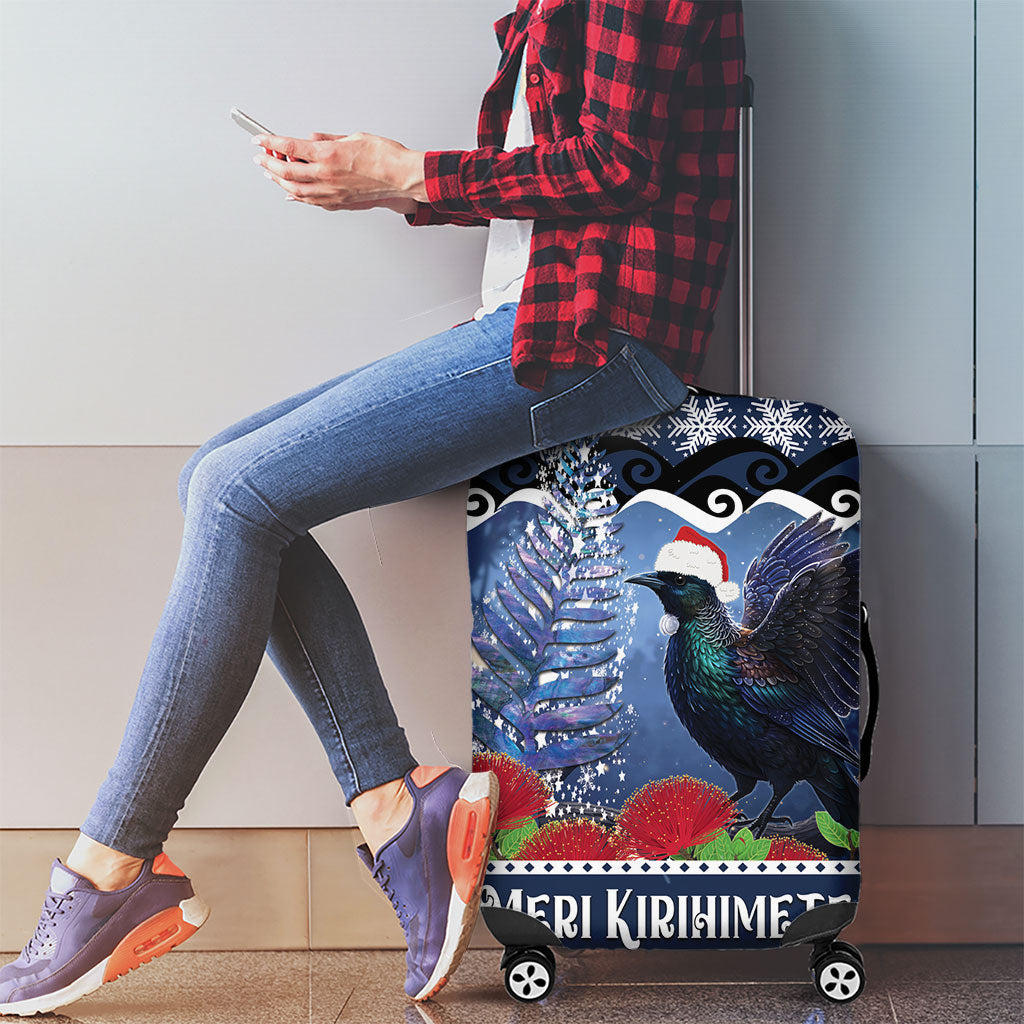 New Zealand Tui Bird Christmas Luggage Cover Pohutukawa Xmas Tree Meri Kirihimete