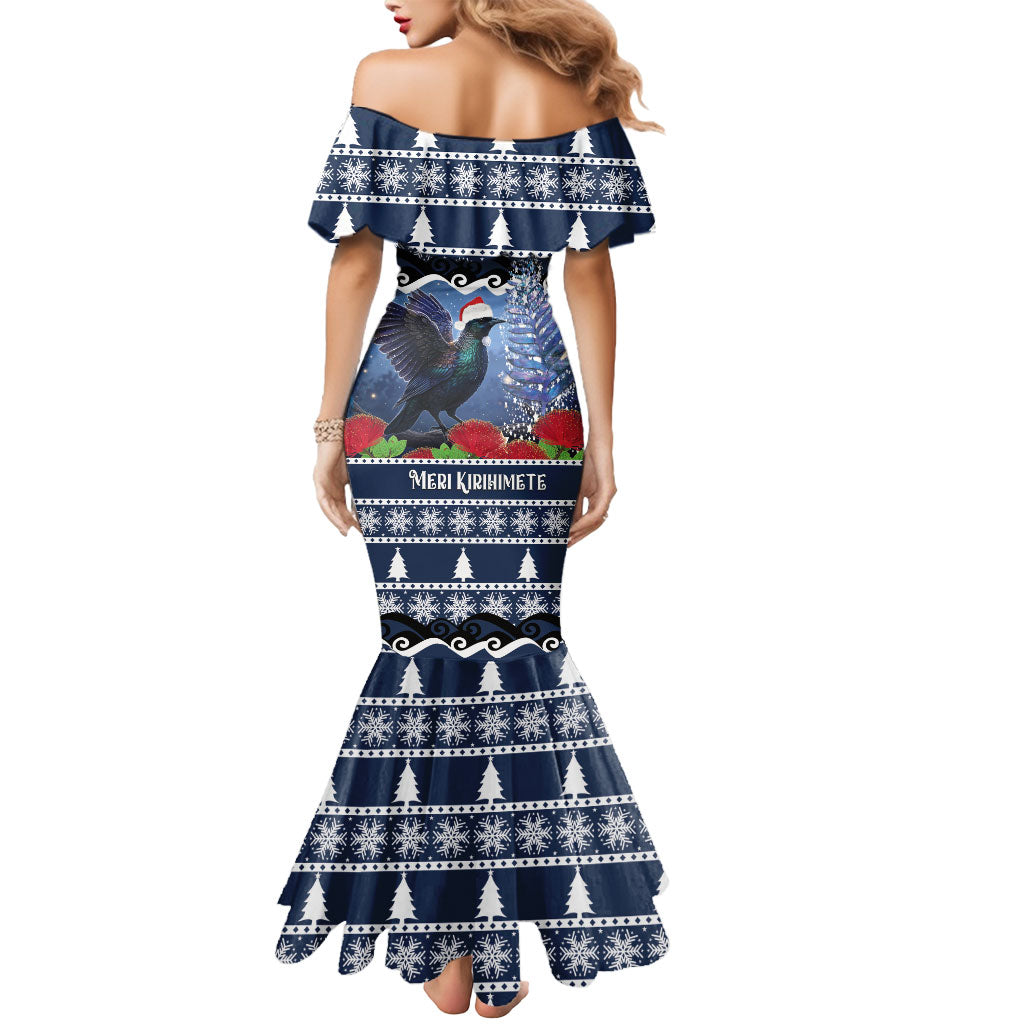 New Zealand Tui Bird Christmas Mermaid Dress Pohutukawa Xmas Tree Meri Kirihimete LT22 - Polynesian Pride