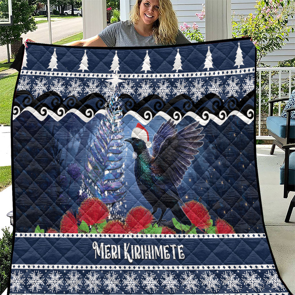 New Zealand Tui Bird Christmas Quilt Pohutukawa Xmas Tree Meri Kirihimete