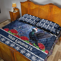 New Zealand Tui Bird Christmas Quilt Bed Set Pohutukawa Xmas Tree Meri Kirihimete