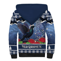 New Zealand Tui Bird Christmas Sherpa Hoodie Pohutukawa Xmas Tree Meri Kirihimete LT22 - Polynesian Pride