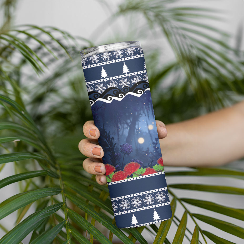 New Zealand Tui Bird Christmas Skinny Tumbler Pohutukawa Xmas Tree Meri Kirihimete LT22 - Polynesian Pride
