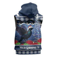 New Zealand Tui Bird Christmas Sleeveless Zip Hoodie Pohutukawa Xmas Tree Meri Kirihimete LT22 - Polynesian Pride