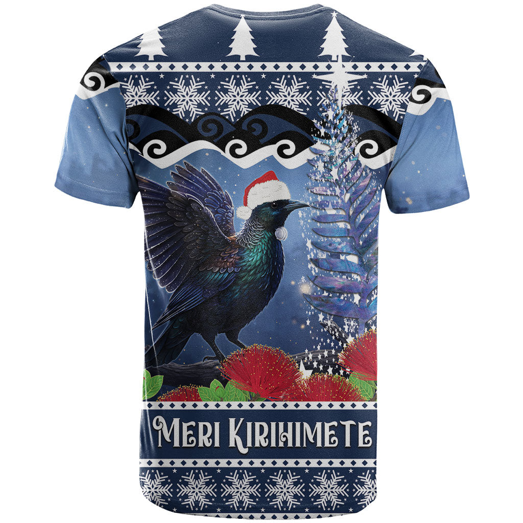 New Zealand Tui Bird Christmas T Shirt Pohutukawa Xmas Tree Meri Kirihimete
