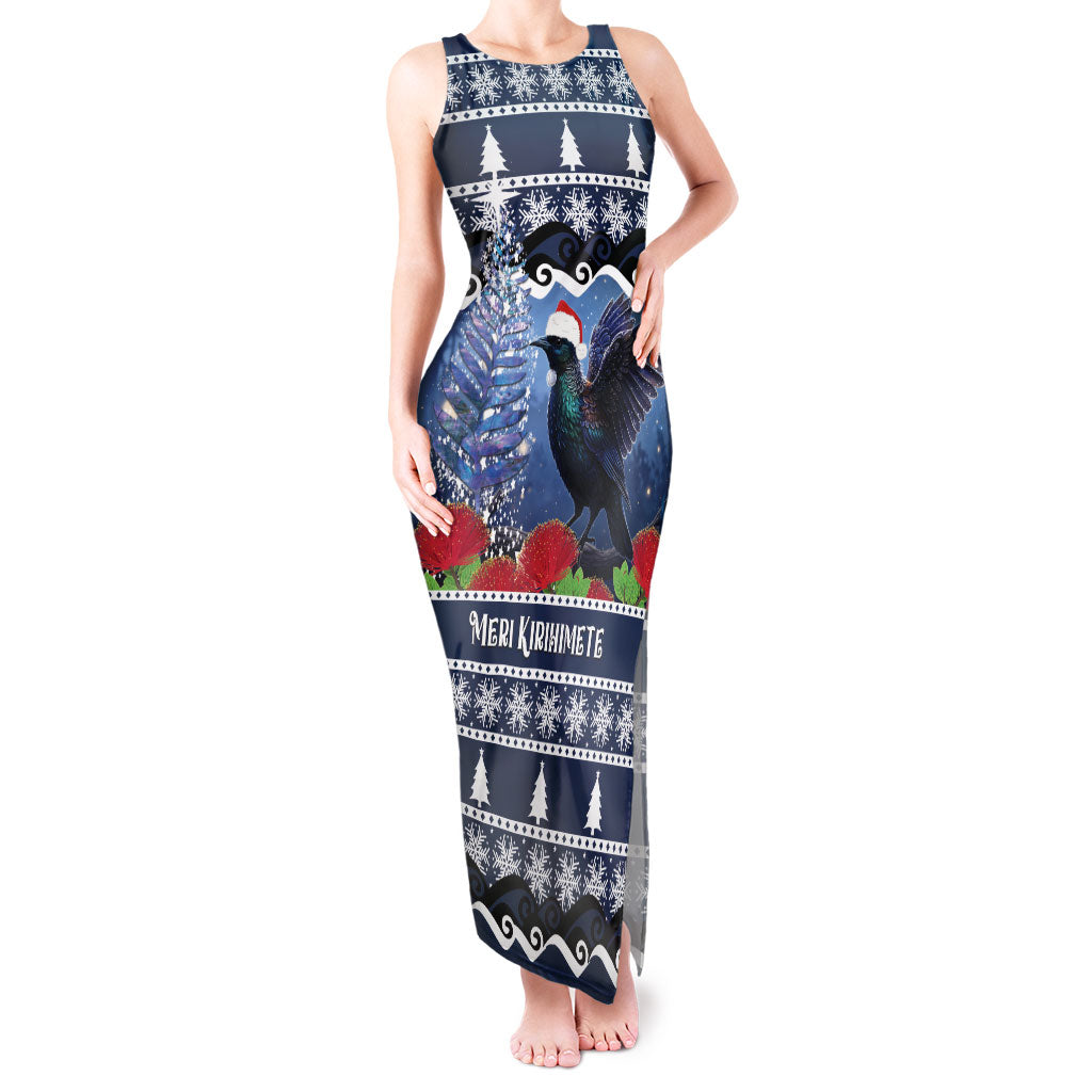 New Zealand Tui Bird Christmas Tank Maxi Dress Pohutukawa Xmas Tree Meri Kirihimete