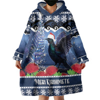 New Zealand Tui Bird Christmas Wearable Blanket Hoodie Pohutukawa Xmas Tree Meri Kirihimete LT22 - Polynesian Pride