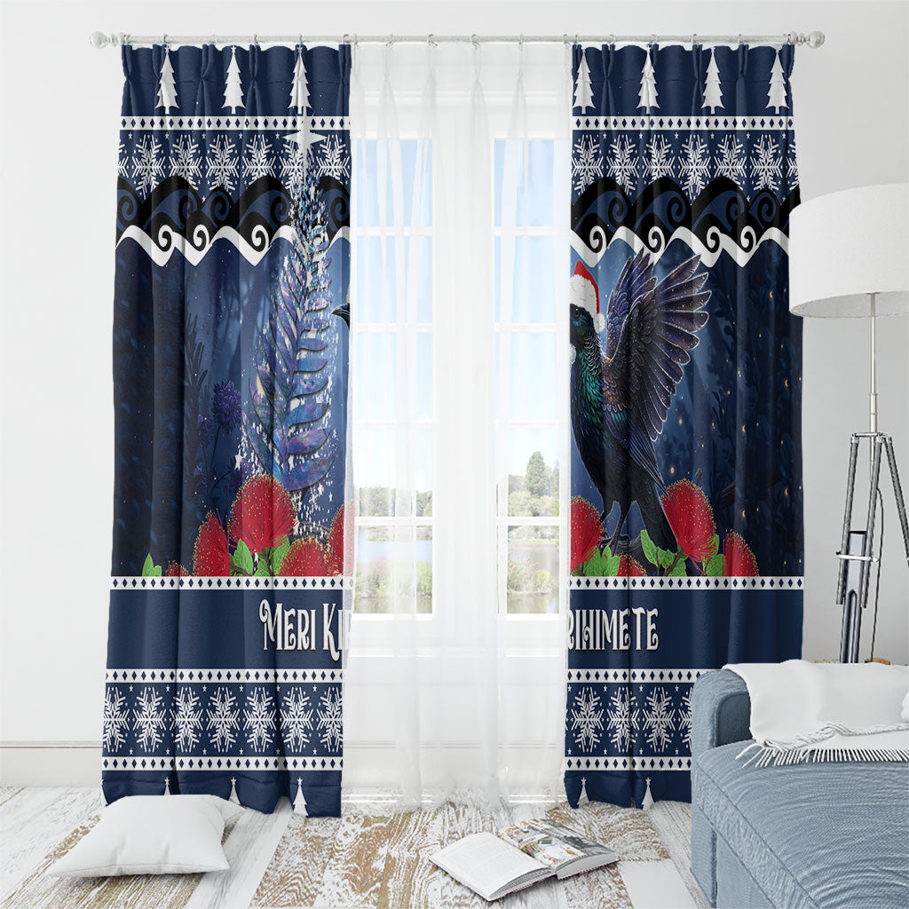 New Zealand Tui Bird Christmas Window Curtain Pohutukawa Xmas Tree Meri Kirihimete